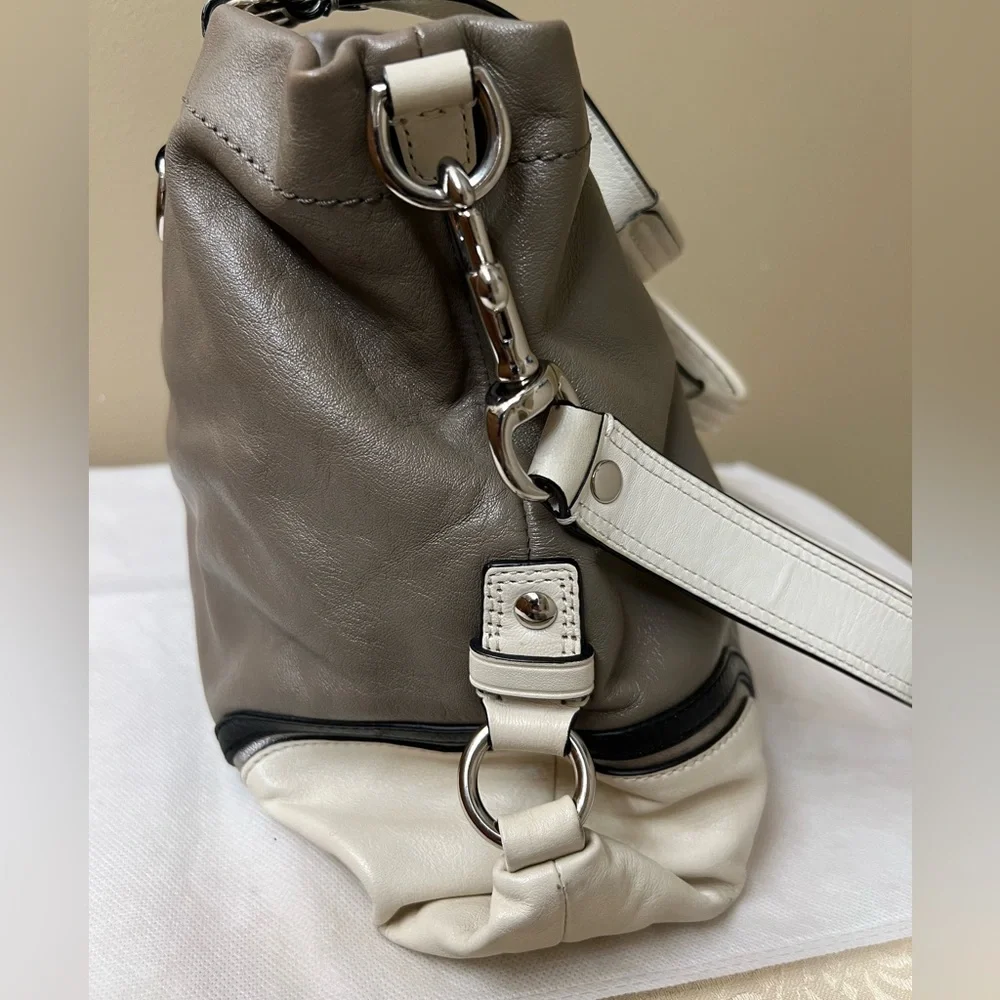 Coach Ashley Taupe and Cream Leather Shoulder Bag - Picture 10 of 14